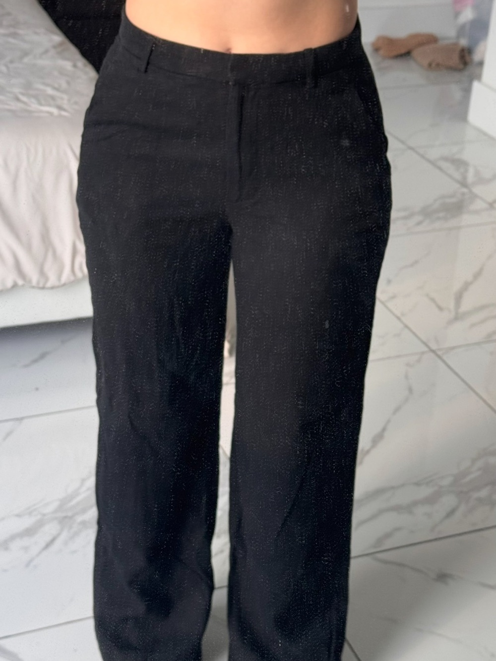 Abercrombie & Fitch Black Wide Leg Linen-Blend Tailored Pants